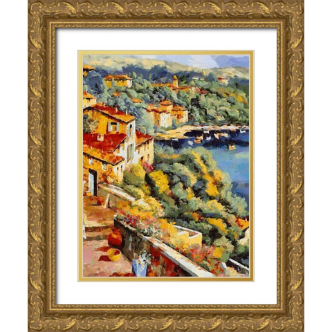 Coast in Italy Gold Ornate Wood Framed Art Print with Double Matting by Medeiros, Celito