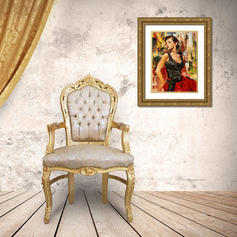 Girl dancing Tango I Gold Ornate Wood Framed Art Print with Double Matting by Medeiros, Celito
