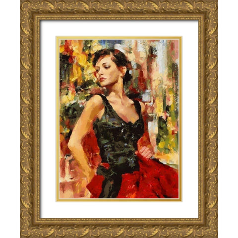 Girl dancing Tango I Gold Ornate Wood Framed Art Print with Double Matting by Medeiros, Celito