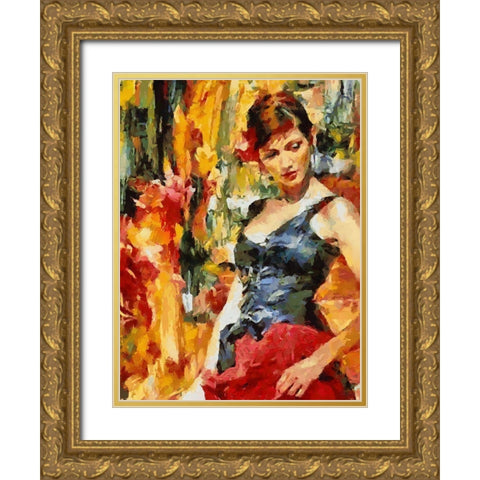 Girl dancing Tango II Gold Ornate Wood Framed Art Print with Double Matting by Medeiros, Celito