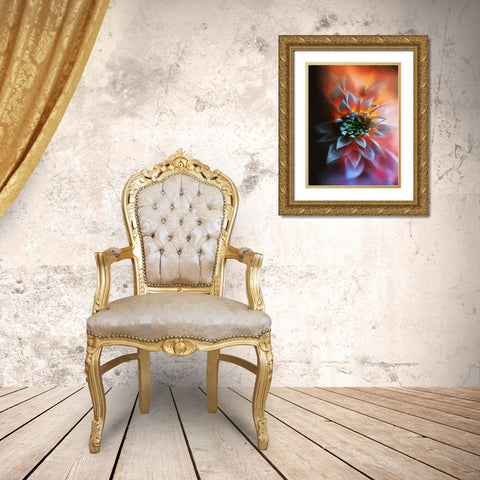 Flower in Red III Gold Ornate Wood Framed Art Print with Double Matting by Medeiros, Celito