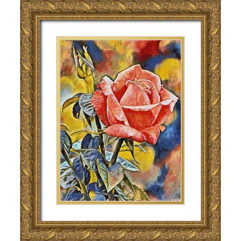 Red Rose Gold Ornate Wood Framed Art Print with Double Matting by Medeiros, Celito