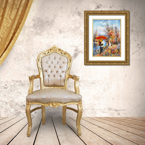 Romantic Coupple in Park II Gold Ornate Wood Framed Art Print with Double Matting by Medeiros, Celito