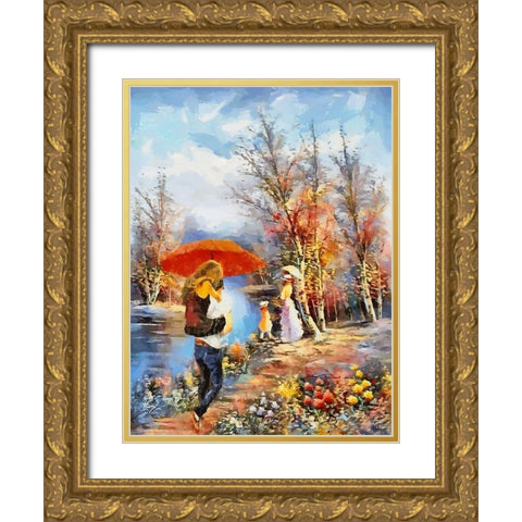 Romantic Coupple in Park II Gold Ornate Wood Framed Art Print with Double Matting by Medeiros, Celito