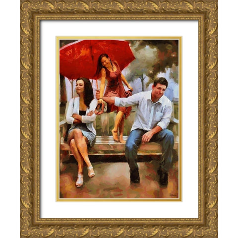 On a Bench Gold Ornate Wood Framed Art Print with Double Matting by Medeiros, Celito
