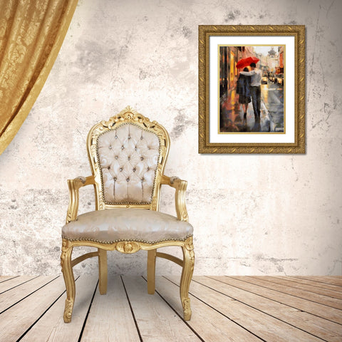 A Walk in Paris Gold Ornate Wood Framed Art Print with Double Matting by Medeiros, Celito