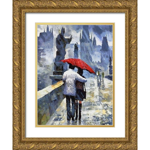 A Walk in Prague Gold Ornate Wood Framed Art Print with Double Matting by Medeiros, Celito