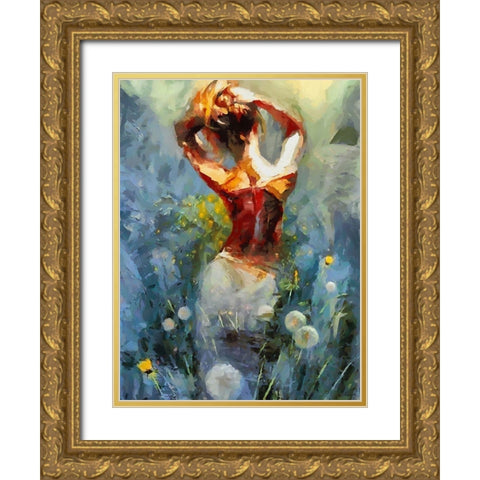 Girl from Behind Gold Ornate Wood Framed Art Print with Double Matting by Medeiros, Celito