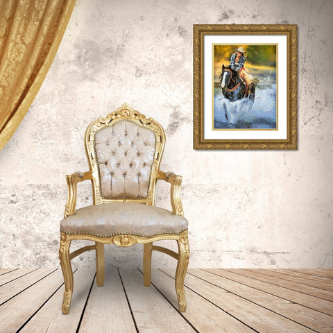 Horse Riding I Gold Ornate Wood Framed Art Print with Double Matting by Medeiros, Celito