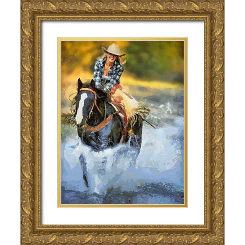 Horse Riding I Gold Ornate Wood Framed Art Print with Double Matting by Medeiros, Celito