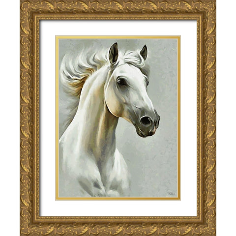 White Horse Gold Ornate Wood Framed Art Print with Double Matting by Medeiros, Celito