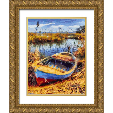 Old Boat V Gold Ornate Wood Framed Art Print with Double Matting by Medeiros, Celito