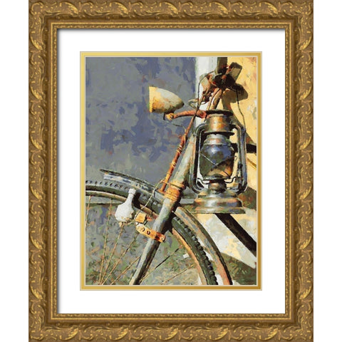 Old Bicycle with Lamp Gold Ornate Wood Framed Art Print with Double Matting by Medeiros, Celito
