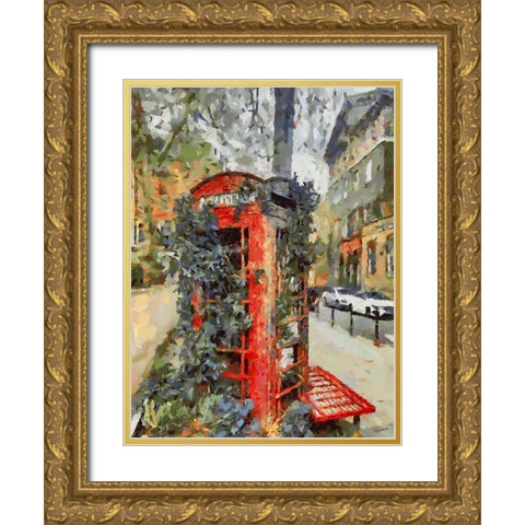 Old Telephone Box in London Gold Ornate Wood Framed Art Print with Double Matting by Medeiros, Celito
