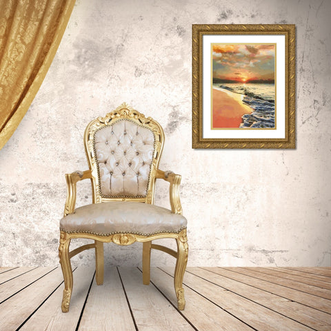 Sunset Over the Sea Gold Ornate Wood Framed Art Print with Double Matting by Medeiros, Celito