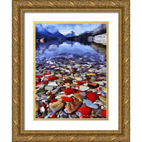 Pebbles by the Lake Gold Ornate Wood Framed Art Print with Double Matting by Medeiros, Celito