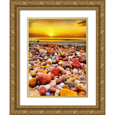Pebbles by the Sea Gold Ornate Wood Framed Art Print with Double Matting by Medeiros, Celito
