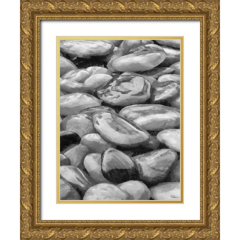 Pebbles BW Gold Ornate Wood Framed Art Print with Double Matting by Medeiros, Celito