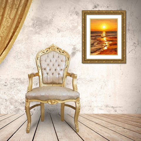 Sunset over the Beach Gold Ornate Wood Framed Art Print with Double Matting by Medeiros, Celito