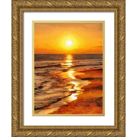 Sunset over the Beach Gold Ornate Wood Framed Art Print with Double Matting by Medeiros, Celito
