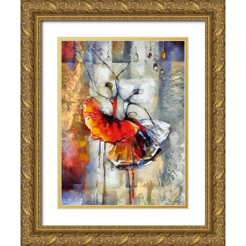 Dancers in Orange Dress II Gold Ornate Wood Framed Art Print with Double Matting by Medeiros, Celito