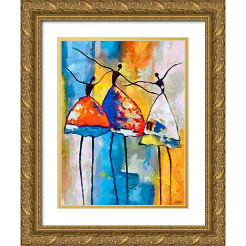 Dancers in Orange Dress III Gold Ornate Wood Framed Art Print with Double Matting by Medeiros, Celito