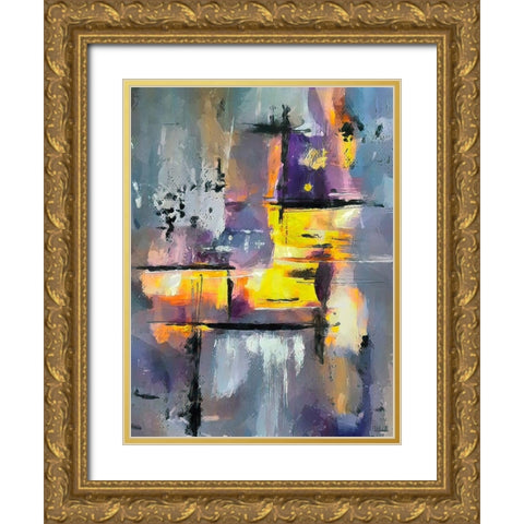 Purple Abstract Gold Ornate Wood Framed Art Print with Double Matting by Medeiros, Celito
