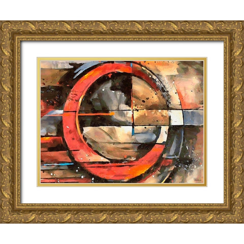 Red Wheel Gold Ornate Wood Framed Art Print with Double Matting by Medeiros, Celito