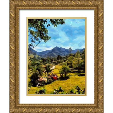Village in the Mountains Gold Ornate Wood Framed Art Print with Double Matting by Medeiros, Celito