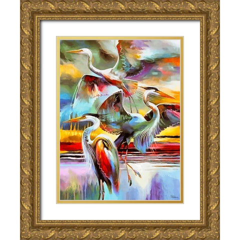 Fly Flamingo I Gold Ornate Wood Framed Art Print with Double Matting by Medeiros, Celito