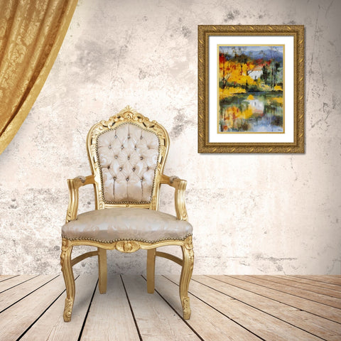 Small Castel by Lake Gold Ornate Wood Framed Art Print with Double Matting by Medeiros, Celito