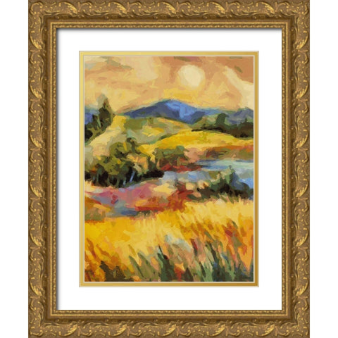 Countryside Sunset Gold Ornate Wood Framed Art Print with Double Matting by Medeiros, Celito