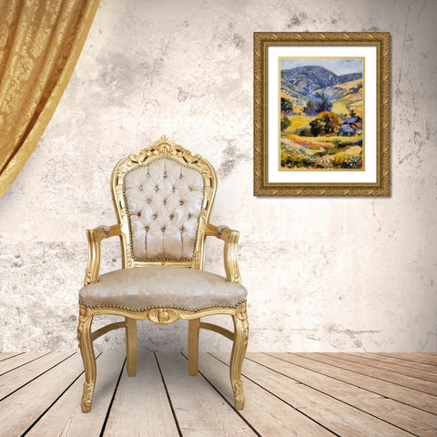Countryside with Mountains Gold Ornate Wood Framed Art Print with Double Matting by Medeiros, Celito