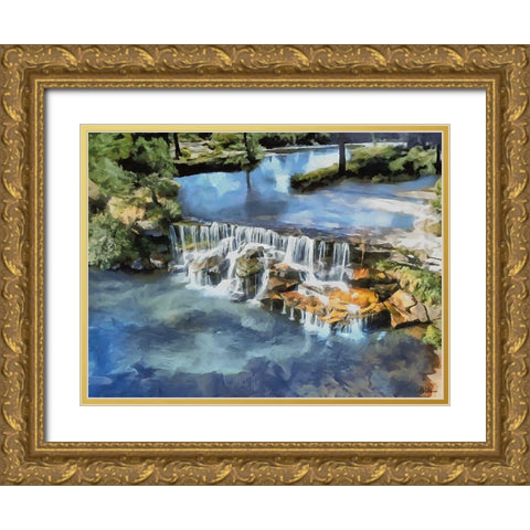 White Waterfall Gold Ornate Wood Framed Art Print with Double Matting by Medeiros, Celito