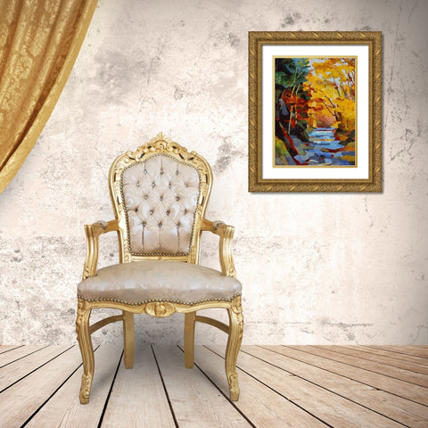 Stream in Autumn Gold Ornate Wood Framed Art Print with Double Matting by Medeiros, Celito