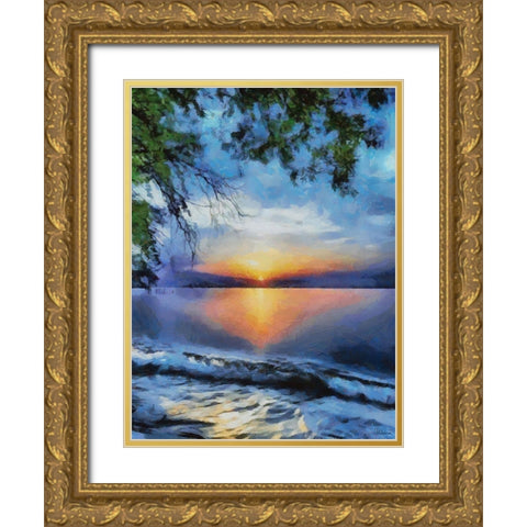 Sunset over the Lake Gold Ornate Wood Framed Art Print with Double Matting by Medeiros, Celito