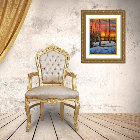 Sunseet in Winter Gold Ornate Wood Framed Art Print with Double Matting by Medeiros, Celito
