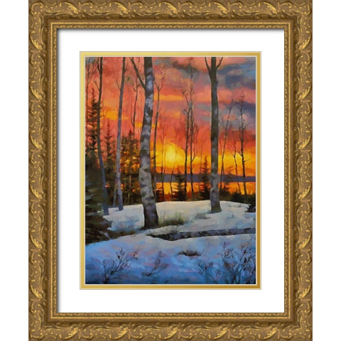 Sunseet in Winter Gold Ornate Wood Framed Art Print with Double Matting by Medeiros, Celito