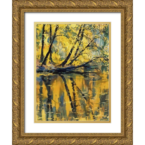 Yellow Mirror Lake Gold Ornate Wood Framed Art Print with Double Matting by Medeiros, Celito