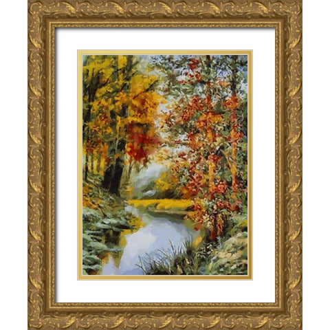 Romantic Nature in Autumn IX Gold Ornate Wood Framed Art Print with Double Matting by Medeiros, Celito