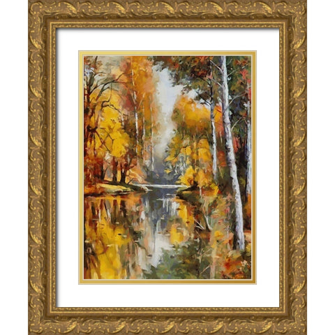 Romantic Nature in Autumn XVIII Gold Ornate Wood Framed Art Print with Double Matting by Medeiros, Celito