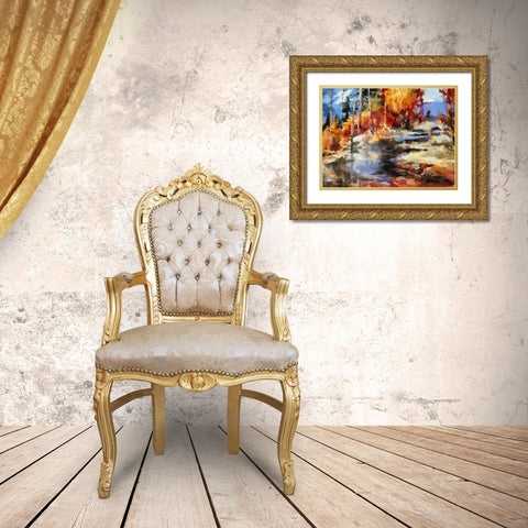 Stream in Winter II Gold Ornate Wood Framed Art Print with Double Matting by Medeiros, Celito