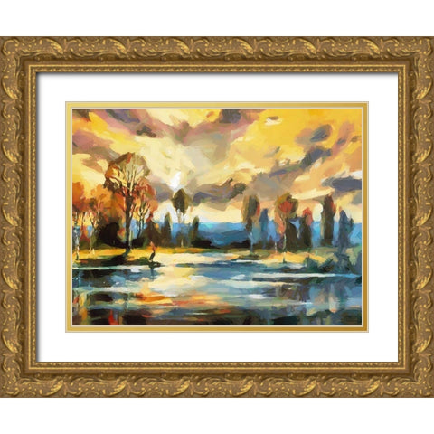 Sunset over the Lake Gold Ornate Wood Framed Art Print with Double Matting by Medeiros, Celito
