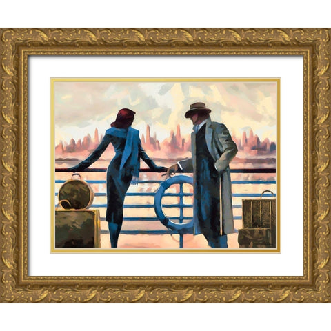 Welcome to New York Gold Ornate Wood Framed Art Print with Double Matting by Medeiros, Celito