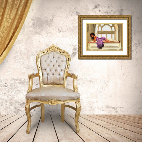 Girl Lying on the Piano Gold Ornate Wood Framed Art Print with Double Matting by Medeiros, Celito