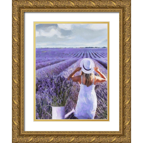 Girl with a White Hat Gold Ornate Wood Framed Art Print with Double Matting by Medeiros, Celito