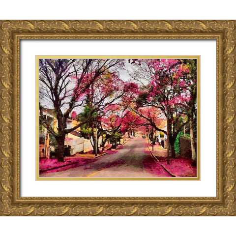 Street with Magnolia Trees Gold Ornate Wood Framed Art Print with Double Matting by Medeiros, Celito