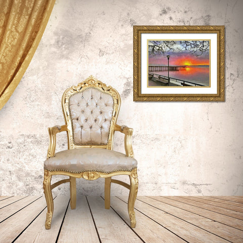Sunset by the Lake Gold Ornate Wood Framed Art Print with Double Matting by Medeiros, Celito