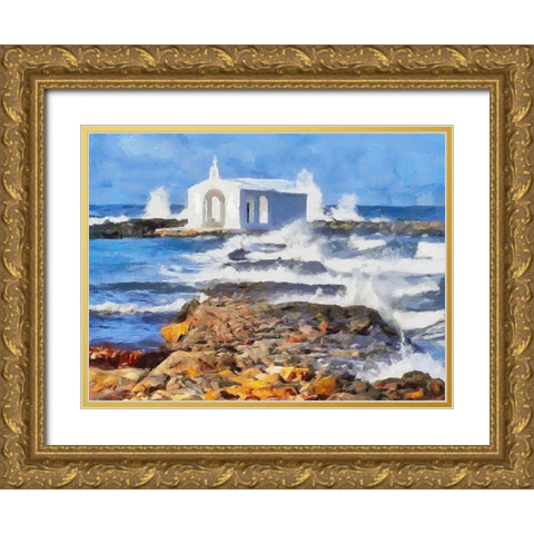 White Church on the Beach Gold Ornate Wood Framed Art Print with Double Matting by Medeiros, Celito