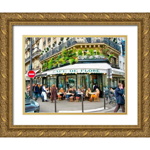 Cafe de Flore Gold Ornate Wood Framed Art Print with Double Matting by Medeiros, Celito